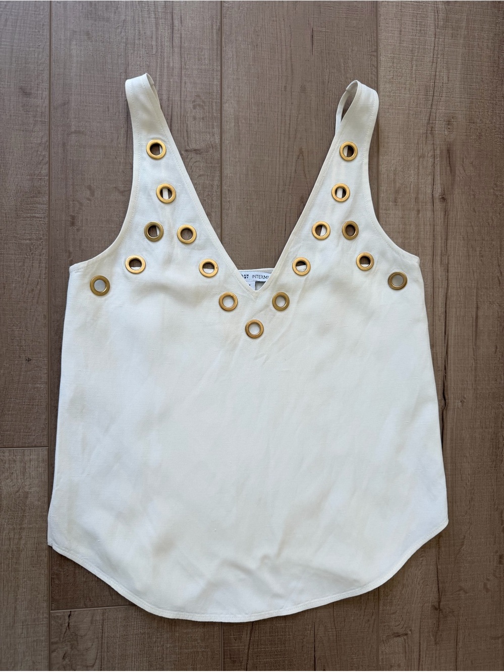 Derek Lam 10 Crosby x INTERMIX Linen Blend Grommet Sleeveless Tank Top-Size 0